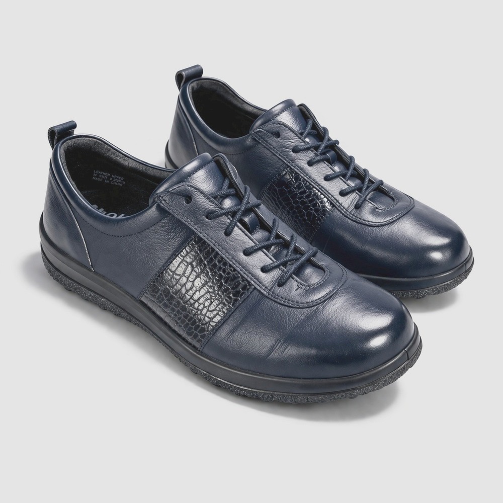 Hotter Tansy Dark Navy Croc Leather Comfort Sneakers Women 9.5 Cushion+OrthoLite